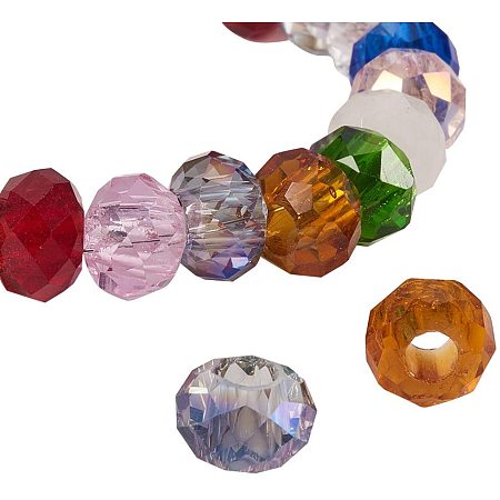 Mixed Color Faceted Rondelle Glass Beads Diameter 8mm Large Hole Beads for Jewelry Making GLAA-PH0002-02M-1