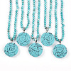 Synthetic Turquoise 4.5mm Round Beaded Flower Pendant Necklaces NJEW-T016-04G-2