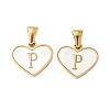 304 Stainless Steel Pave Natural White Shell Heart with Initial Slice Pendants STAS-R168-25G-P-1