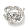 Bowknot Brass Micro Pave Cubic Zirconia Open Cuff Ring for Women RJEW-E296-11P-2