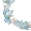 Natural Aquamarine Chips & Pearl Beaded Bracelet BJEW-TA00349-03-2