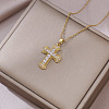 304 Stainless Steel Micro Pave Cubic Zirconia Religion Cross Pendant 304 Stainless Steel Cable Chain Necklaces WG8E2CC-03-1