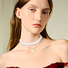 Flat Round with Letter O Alloy Enamel Pendant Necklaces for Women NJEW-TAC0033-7