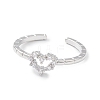 Clear Cubic Zirconia Hollow Heart Open Cuff Ring RJEW-C056-02P-2