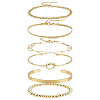 Synthetic Non-magnetic Hematite & Brass & Stainless Steel Cuff Bangles & Link & Charm Bracelets Sets BJEW-PH0004-44-1