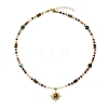 304 Stainless Steel Natural Tiger Eye Sun Pendant Round Natural African Turquoise(Jasper) & Faceted Mookaite & Shell Beaded Necklaces for Women NJEW-JN06091-3