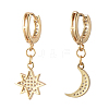 Star and Moon Asymmetrical Dangle Hoop Earrings EJEW-JE04031-03-3