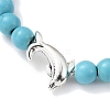 Tibetan Style Alloy Dolphin & Synthetic Turquoise Round Beaded Stretch Bracelet BJEW-JB09895-02-3