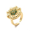 Cubic Zirconia Flower Open Cuff Ring RJEW-C055-05G-2