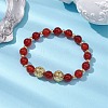 8mm Round Natural Carnelian & 10mm Round Brass Beaded Stretch Bracelets for Women BJEW-JB10557-2