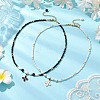 2Pcs 2 Colors Shell Pearl Bead & Glass Seed Beads Beaded Necklaces NJEW-MZ00076-1