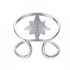 304 Stainless Steel Star Open Cuff Ring with Rhinestone RJEW-T023-89P-2