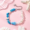 Handmade Porcelain & Synthetic Turquoise & ABS Plastic Imitation Pearl Beaded Bracelets for Women BJEW-JB13061-1