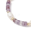 Natural Amethyst & Cultured Freshwater Pearl Beaded Bracelets for Women BJEW-JB13249-02-3