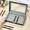 Black PU Leather Pen Organizer Boxes with Clear Glass Visible Window Lid CON-WH0107-129B-3