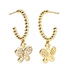 C-Shape with Butterfly Cubic Zirconia Dangle Stud Earrings EJEW-E167-11G-2