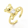 Glass Bear with Heart Open Cuff Ring KK-A180-39G-4