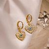 Heart with Eye Pattern 304 Stainless Steel Micro Pave Cubic Zirconia Pendant Necklace & Hoop Earrings Sets FS-WGB58AC-03-2