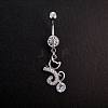 Real Platinum Plated Brass Rhinestone Kitten Navel Ring Belly Rings AJEW-EE0001-81A-2