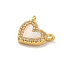 Rack Plating Brass Pave Clear Cubic Zirconia Heart Charms with Natural Shell KK-C074-22G-2