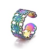 Rainbow Color Ion Plating(IP) 304 Stainless Steel Sunflower Open Cuff Ring for Women RJEW-A005-42MC-2