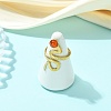 Natural Gemstone Snake 304 Stainless Steel Cuff Open Rings for Women RJEW-JR01068-2