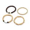 4Pcs 4 Style Natural Flower Amazonite & Synthetic Hematite & Wood Stretch Bracelets Set with Indonesia Beaded BJEW-JB08360-4