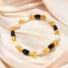 Natural Amber & Cultured Freshwater Pearl Beaded Stretch Bracelets for Women BJEW-JB13699-01-1