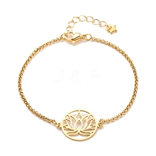 201 Stainless Steel Lotus Links Bracelet with 304 Stainless Steel Box Chains for Women BJEW-JB08281-04