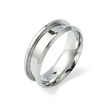 201 Stainless Steel Grooved Finger Ring Settings STAS-TAC0001-10E-P