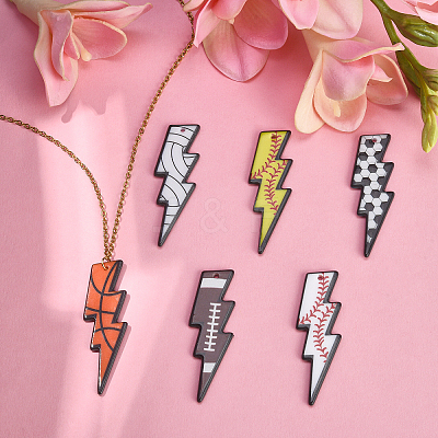 12Pcs 6 Styles Printed Acrylic Big Pendants MACR-CJ0001-53-1