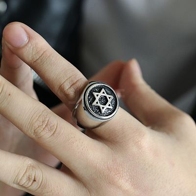 Star of David Pattern 304 Stainless Steel Finger Rings for Men FS-WGD55C6-13-1