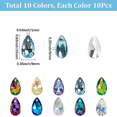 100Pcs 10 Colors Glass Pendants GLAA-SP0001-61-1