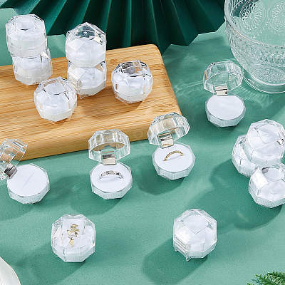 50Pcs Octagonal Transparent Plastic Ring Boxes OBOX-DC0001-02A-1