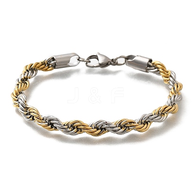 304 Stainless Steel Rope Chain Bracelets for Women BJEW-C091-03B-GP-1