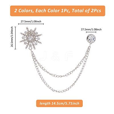 2Pcs 2 Colors Zinc Alloy Hanging Chain Brooches AJEW-FH0004-96-1