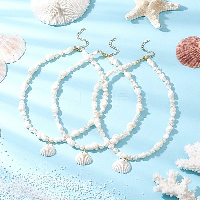 Natural Clam Shell Pendant Necklaces NJEW-JN05241-1