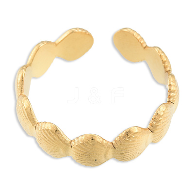 Ion Plating(IP) 304 Stainless Steel Shell Wrap Open Cuff Ring for Women RJEW-N038-100LG-1