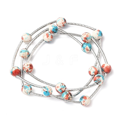 6Pcs 6 Colors Round Synthetic Turquoise Beads Multi-strand Bracelets for Women BJEW-JB12335-1