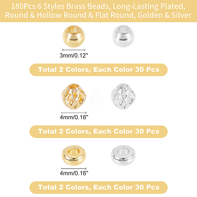 180Pcs 6 Style Brass Beads KK-CA0001-62-1