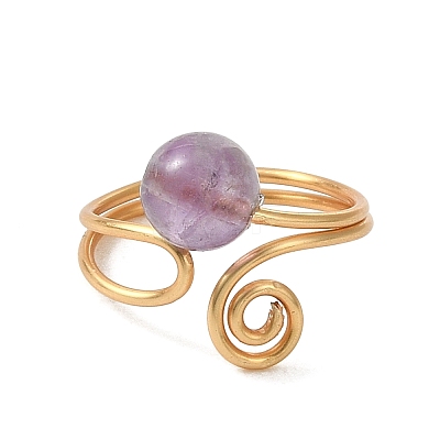 Natural Amethyst Cuff Open Rings RJEW-JR01071-02-1