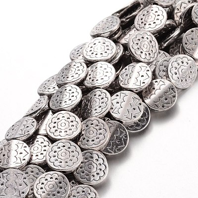 Tibetan Style Alloy Flat Round Bead Strands TIBEB-F063-03-NR-1