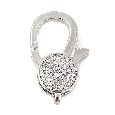 Brass Micro Pave Clear Cubic Zirconia Lobster Claw Clasps KK-P299-05P-1