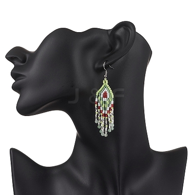 Natural Green Aventurine Rhombus Dangle Earrings EJEW-MZ00567-04-1