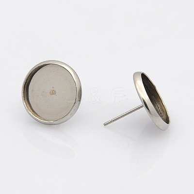Tarnish Resistant 304 Stainless Steel Flat Round Stud Earring Settings STAS-N019-21-12mm-1