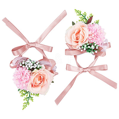 2PCS Silk Wrist Corsage AJEW-CP0001-51D-1