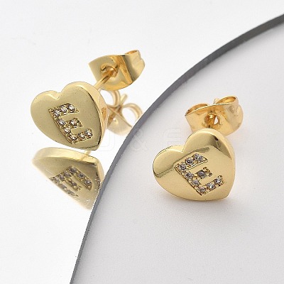 Rack Plating Brass Micro Pave Clear Cubic Zirconia Stud Earrings EJEW-K299-01G-E-1