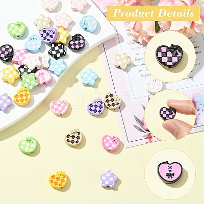 36Pcs 18 Styles Hounds Tooth Pattern Paint Alloy Beads FIND-CJ0003-27-1