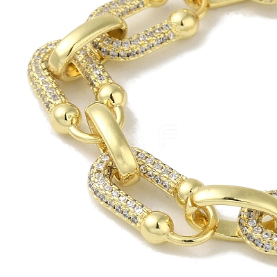 Rack Plating Brass Micro Pave Clear Cubic Zirconia Oval Link Chain Bracelets for Women LS-BJEW-P323-08G-1