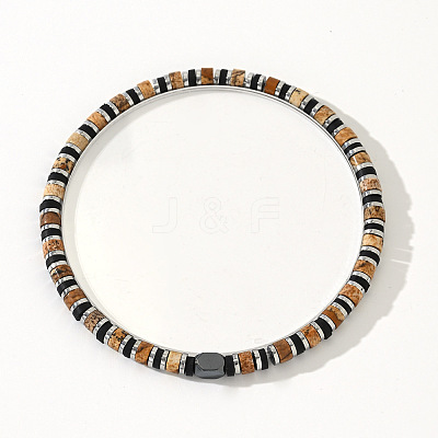 Natural Picture Jasper & Synthetic Non-magnetic Hematite Beads Stretch Bracelets for Men NY6374-1